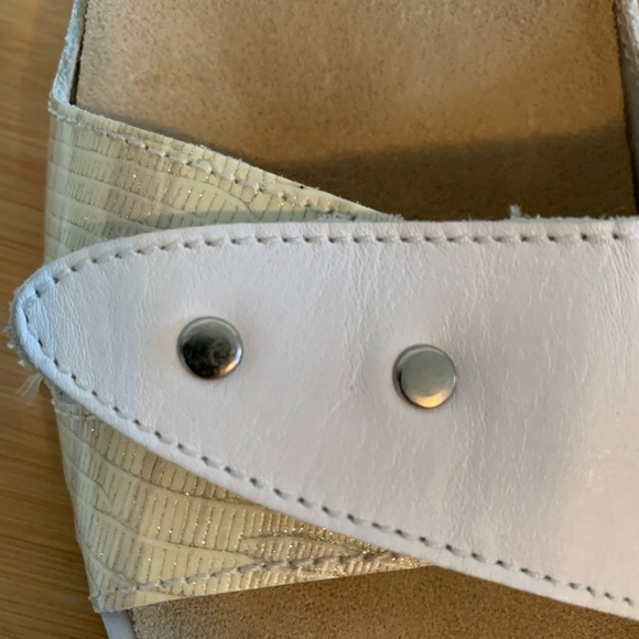 White and Tan Sandals with Perforated Strap Design - Picture 11 of 11